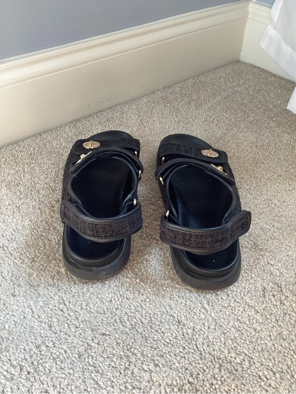 H&M Black Sandals with Gold-Tone Button Accents - designer dupe!